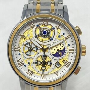 Lige Chronograph Watch Men 42mm Sun Moon Silver Gold Tone Date New Battery 8.5"